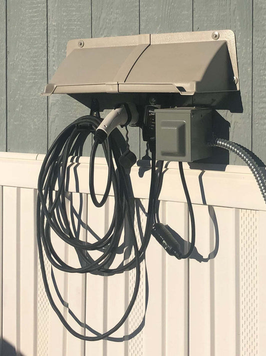 Electric Meter Rain Hoods and Shields mounted above EV charger.