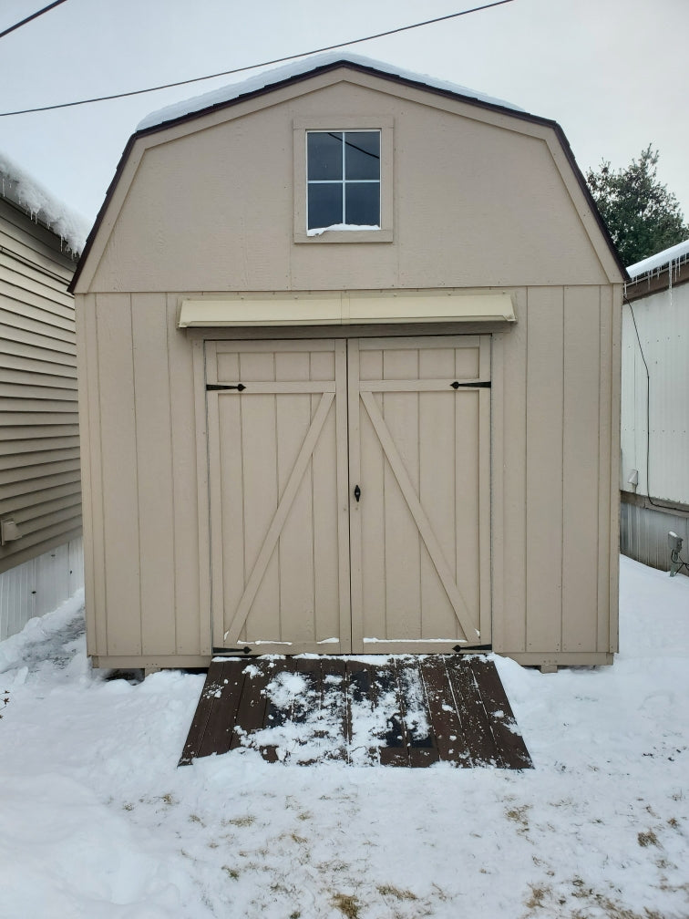 Double door leak rain guard installed on extended width shed doors preventing water leaks